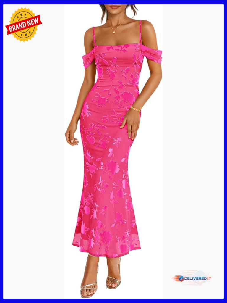 Sleeveless Floral Bodycon Maxi Dress Spaghetti Strap Off Shoulder Mesh Cocktail